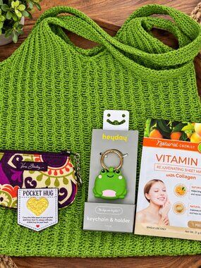 Vera Bradley Keychain & Handmade Crochet Tote Sweater Bag Bundle - 4 Piece Set